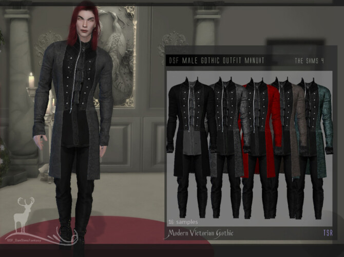 Sims 4 Modern Victorian Gothic  Male gothic outfit Minuit by DanSimsFantasy at TSR