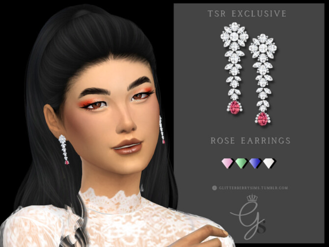 Sims 4 Rose Earrings by Glitterberryfly at TSR