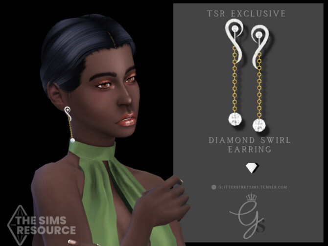 Sims 4 Diamond Swirl Earring by Glitterberryfly at TSR