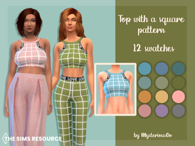 Sims 4 Top with a square pattern by MysteriousOo at TSR