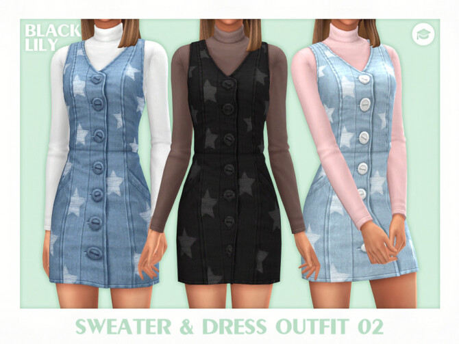 Sims 4 Sweater & Dress Outfit 02 by Black Lily at TSR