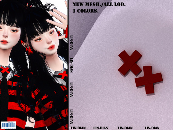 Sims 4 Red and black EARRINGS by LIN DIAN at TSR
