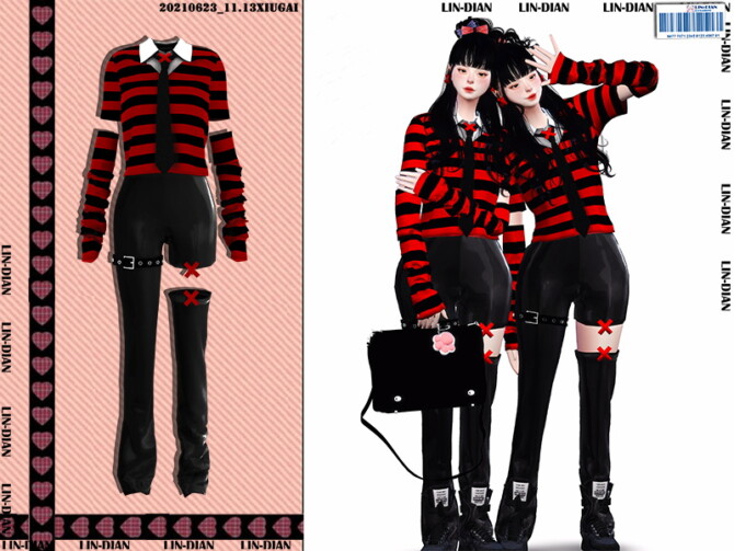 Sims 4 Red and black SUIT by LIN DIAN at TSR