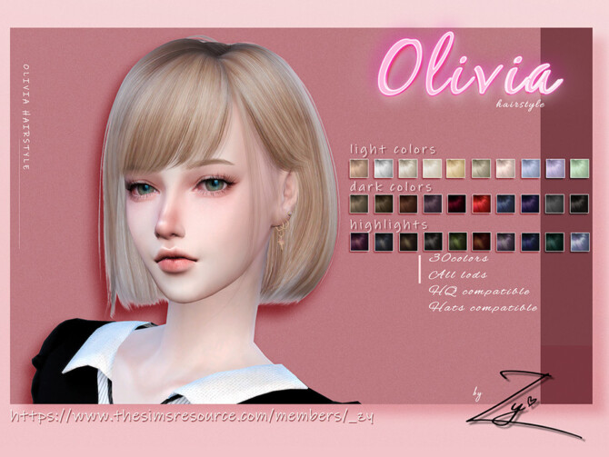 Sims 4 Olivia Hairstyle by Zy at TSR