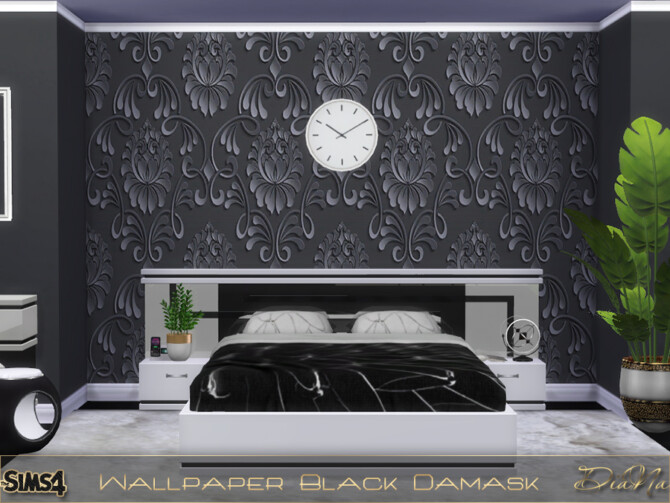 Sims 4 WALLPAPER BLACK DAMASK at DiaNa Sims 4