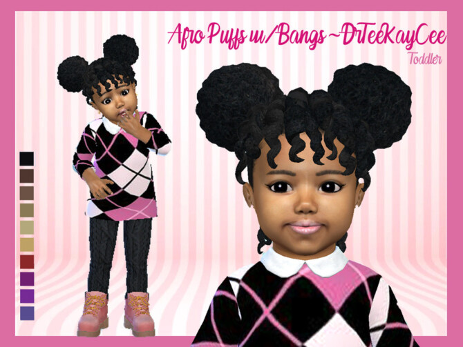 Sims 4 Afro Puffs with Twisty Bangs   Toddler by drteekaycee at TSR
