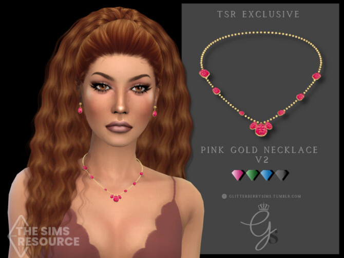 Sims 4 Pink Gold Necklace V2 by Glitterberryfly at TSR