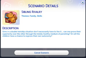 Custom Scenario: Sibling Rivalry by DaleRune at Mod The Sims 4