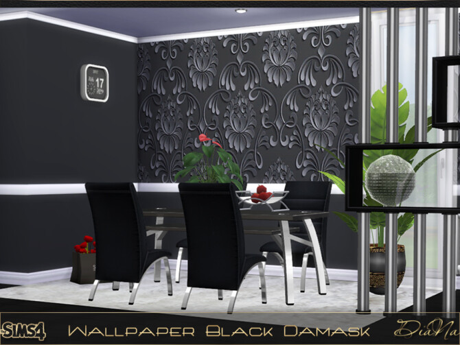 Sims 4 WALLPAPER BLACK DAMASK at DiaNa Sims 4