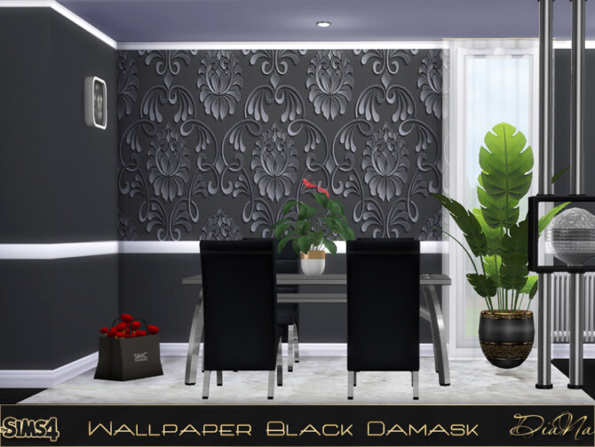 Sims 4 WALLPAPER BLACK DAMASK at DiaNa Sims 4