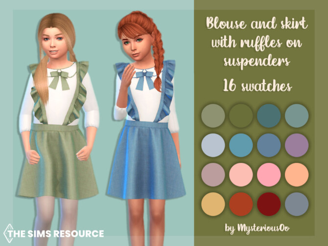 Sims 4 Blouse and skirt with ruffles on suspenders by MysteriousOo at TSR