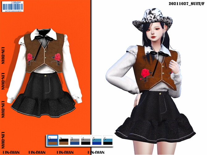 Sims 4 Denim skirt and denim vest suit by LIN DIAN at TSR