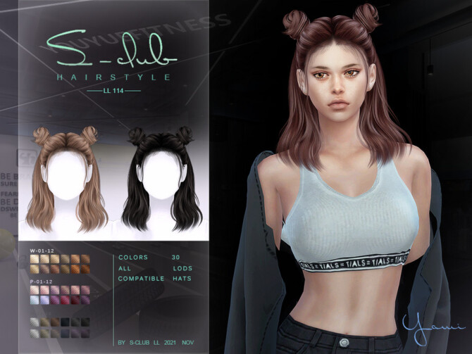Sims 4 Double Half Bun hairstyle by S Club at TSR