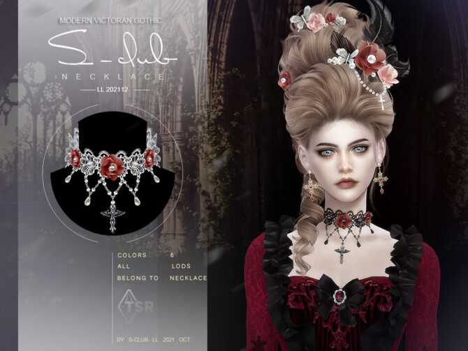 Sims 4 Modern Gothic rose necklace by S Club at TSR