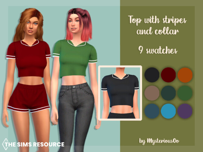 Sims 4 Top with stripes and collar by MysteriousOo at TSR