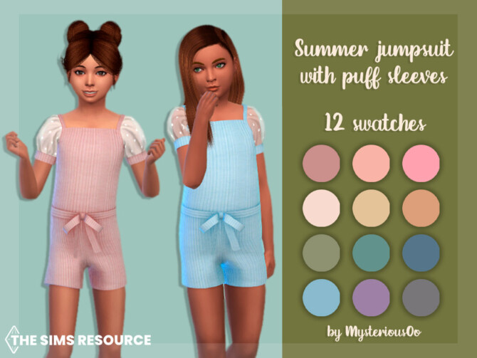Sims 4 Summer jumpsuit with puff sleeves by MysteriousOo at TSR