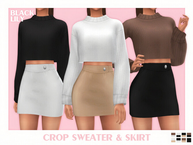 Sims 4 Crop Sweater & Skirt by Black Lily at TSR