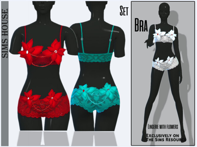 Sims 4 Set Lingerie with flowers Bra by Sims House at TSR