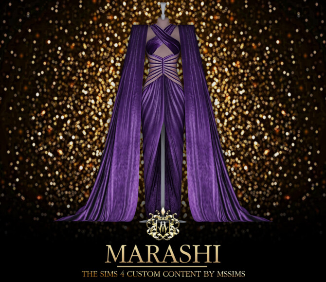 Sims 4 MARASHI GOWN WITH CAPE ACC at MSSIMS