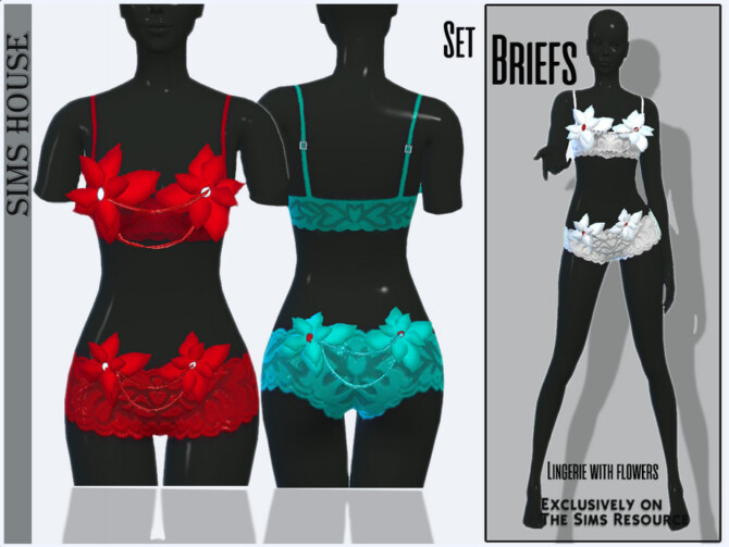 Sims 4 Set of Lingerie with flowers briefs by Sims House at TSR