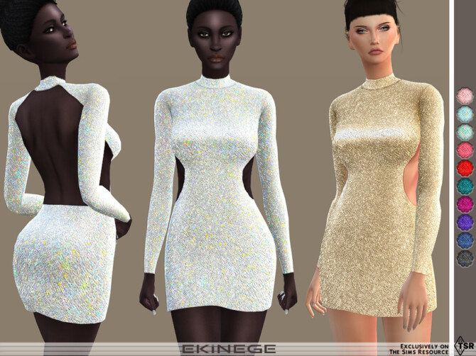 Sims 4 Open Back Sequin Mini Dress by ekinege at TSR