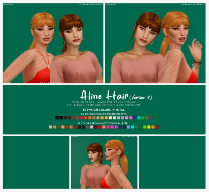 Sims 4 ALINE HAIR (VERSION 2) at Candy Sims 4