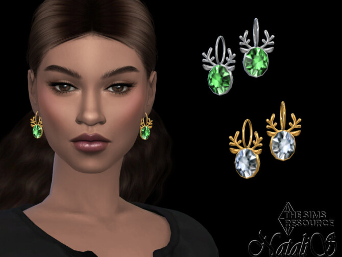 Sims 4 Christmas crystal reindeer earrings by NataliS at TSR