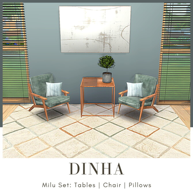 Sims 4 Milu Set: Tables | Chair | Pillows at Dinha Gamer