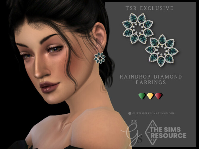 Sims 4 Emerald Flower Earrings by Glitterberryfly at TSR