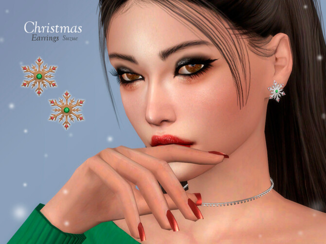 Sims 4 Christmas Earrings by Suzue at TSR