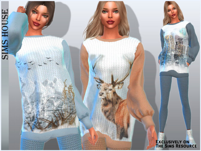 Sims 4 Home sweater with prints by Sims House at TSR