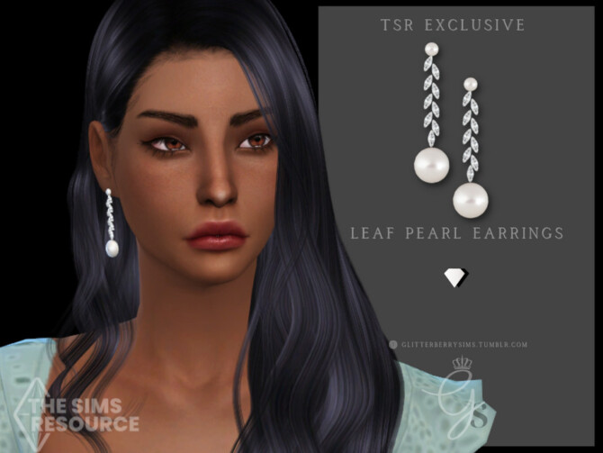 Sims 4 Leaf Pearl Earrings by Glitterberryfly at TSR