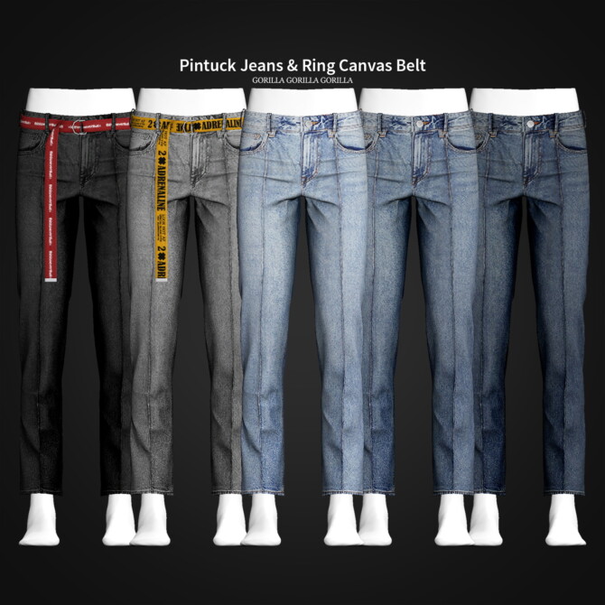 Sims 4 Pintuck Jeans & Ring Canvas Belt at Gorilla