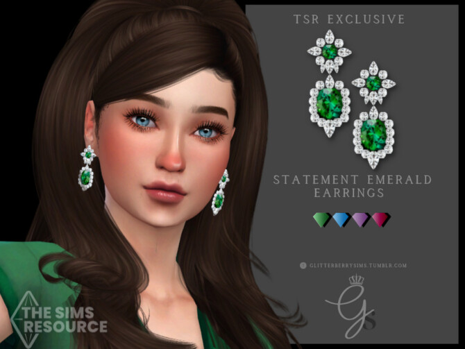 Sims 4 Emerald Statement Earrings by Glitterberryfly at TSR