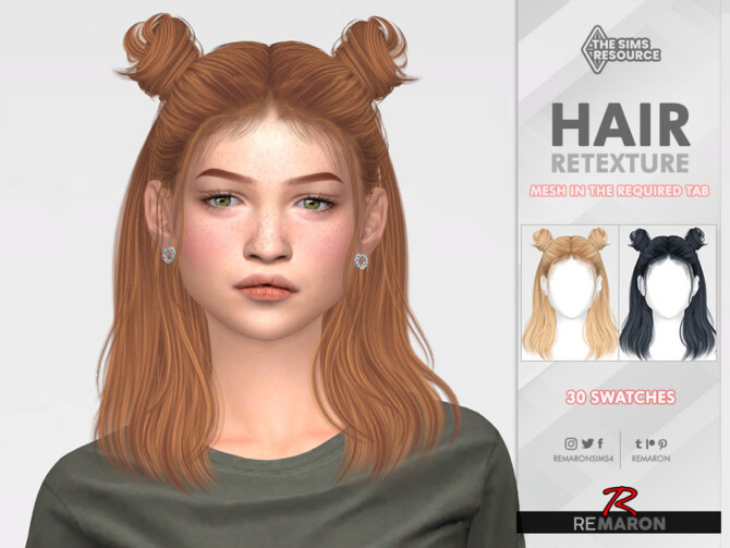 Sims 4 Double Half Bun LL114 Hair Retexture by remaron at TSR