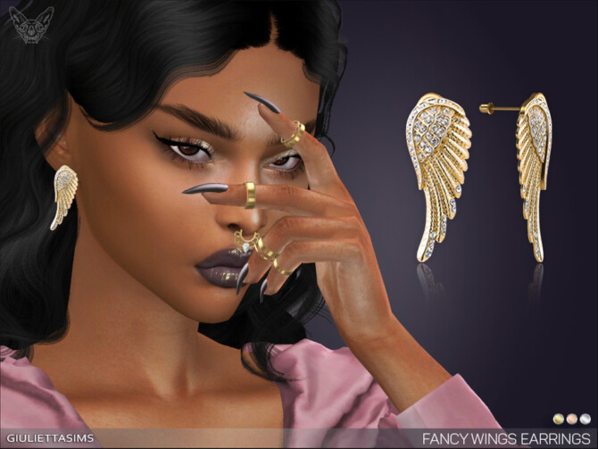 Sims 4 Fancy Wings Earrings by feyona at TSR