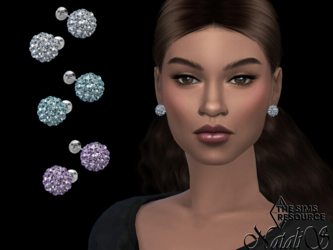Sims 4 Snowball stud earrings by NataliS at TSR