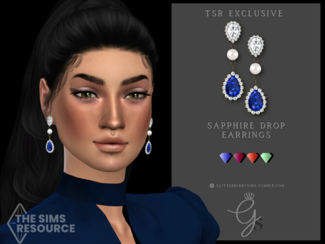 Sapphire Drop Earrings by Glitterberryfly at TSR » Sims 4 Updates