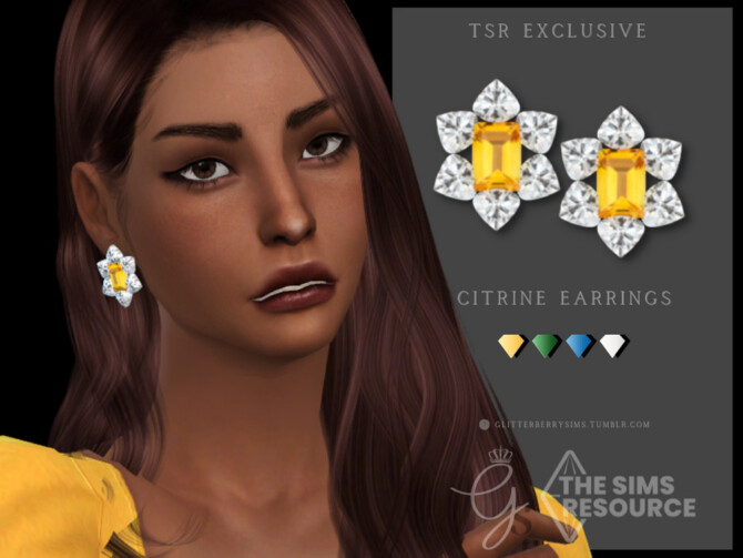 Sims 4 Citrine Earrings by Glitterberryfly at TSR