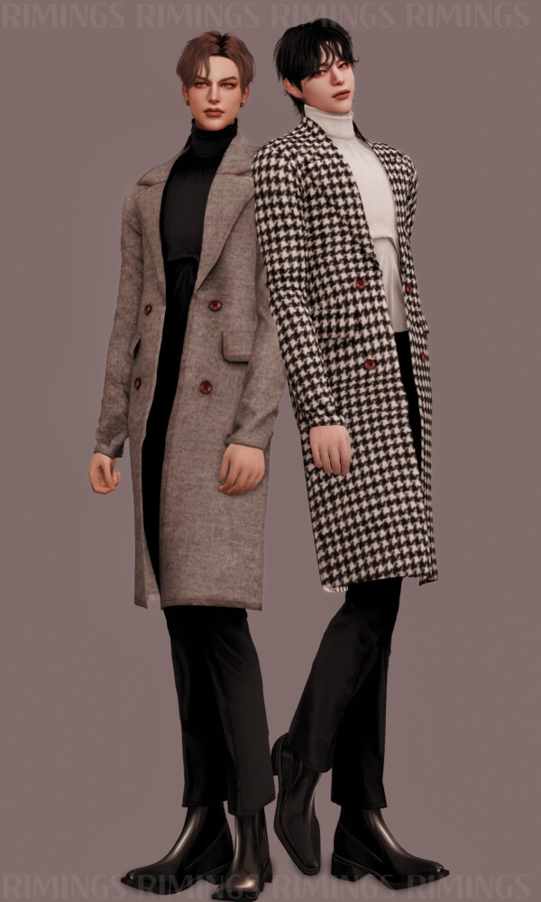Sims 4 Double Button Long Coat Outfit at RIMINGs