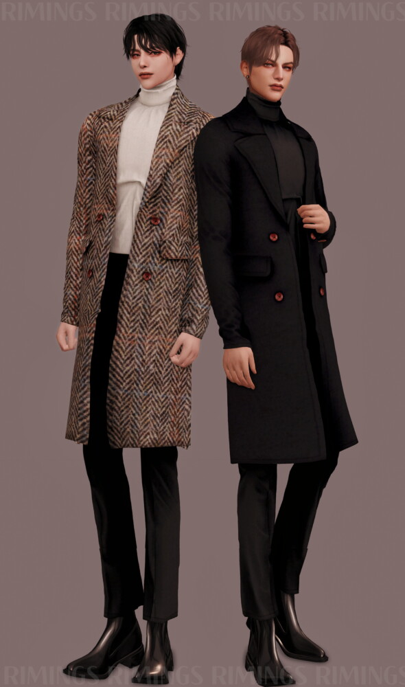 Sims 4 Double Button Long Coat Outfit at RIMINGs