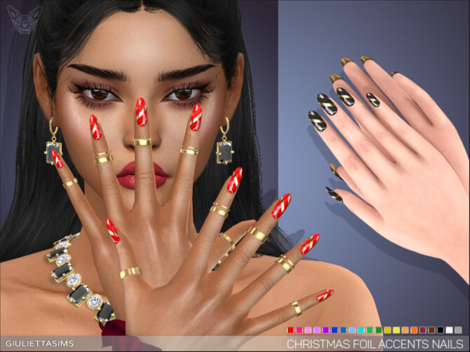 Sims 4 Christmas Foil Accents Nails by feyona at TSR
