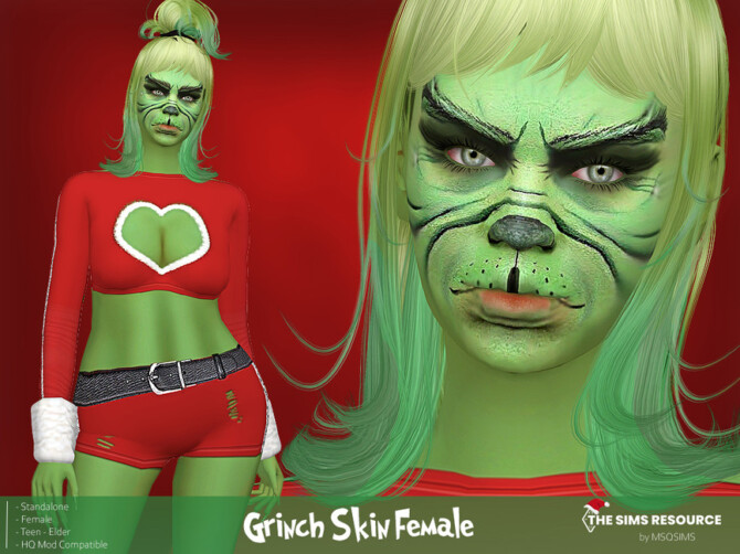Sims 4 Grinch Skin Female by MSQSIMS at TSR