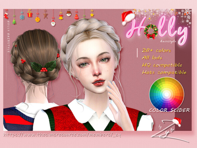Sims 4 Christmas Holly Hairstyle by  zy at TSR