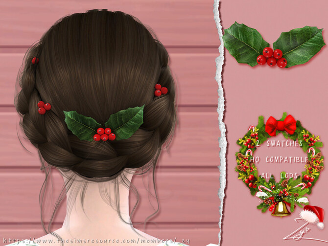 Sims 4 Mistletoe Hairpins by  zy at TSR