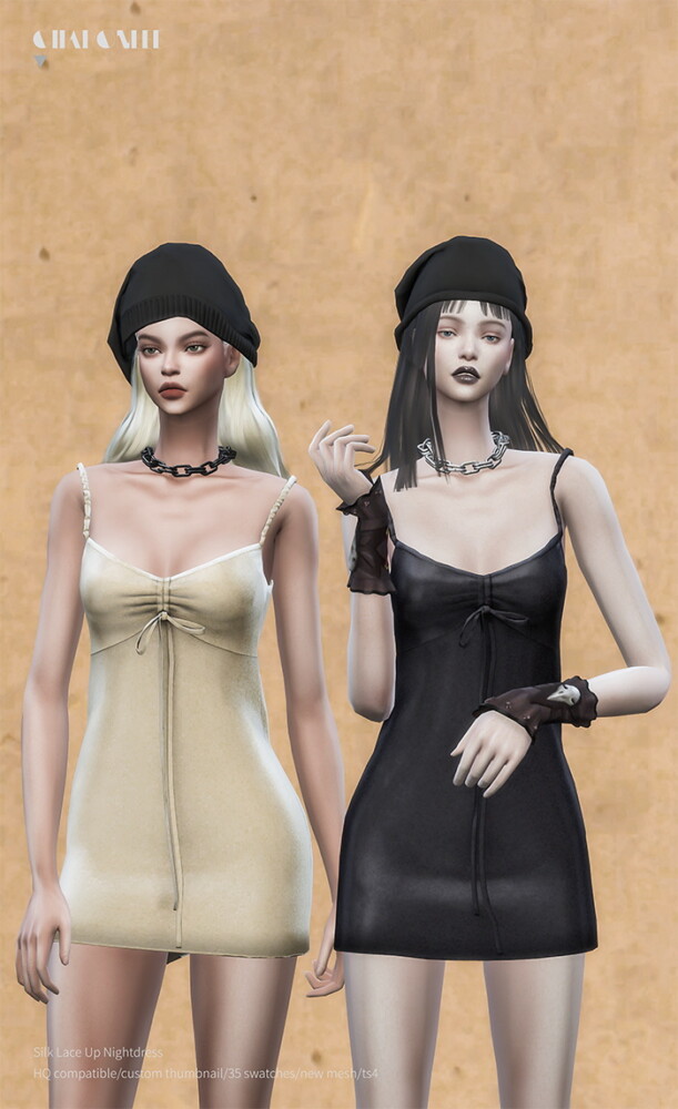 Sims 4 Silk Lace Up Nightdress at Charonlee