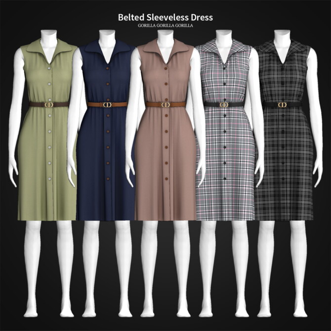 Sims 4 Belted Sleeveless Dress at Gorilla