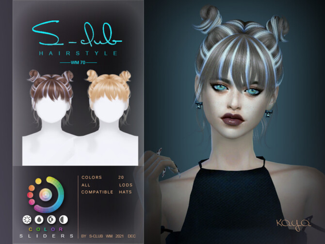 Sims 4 Cute hair with buns bangs(Kaya) by S Club at TSR
