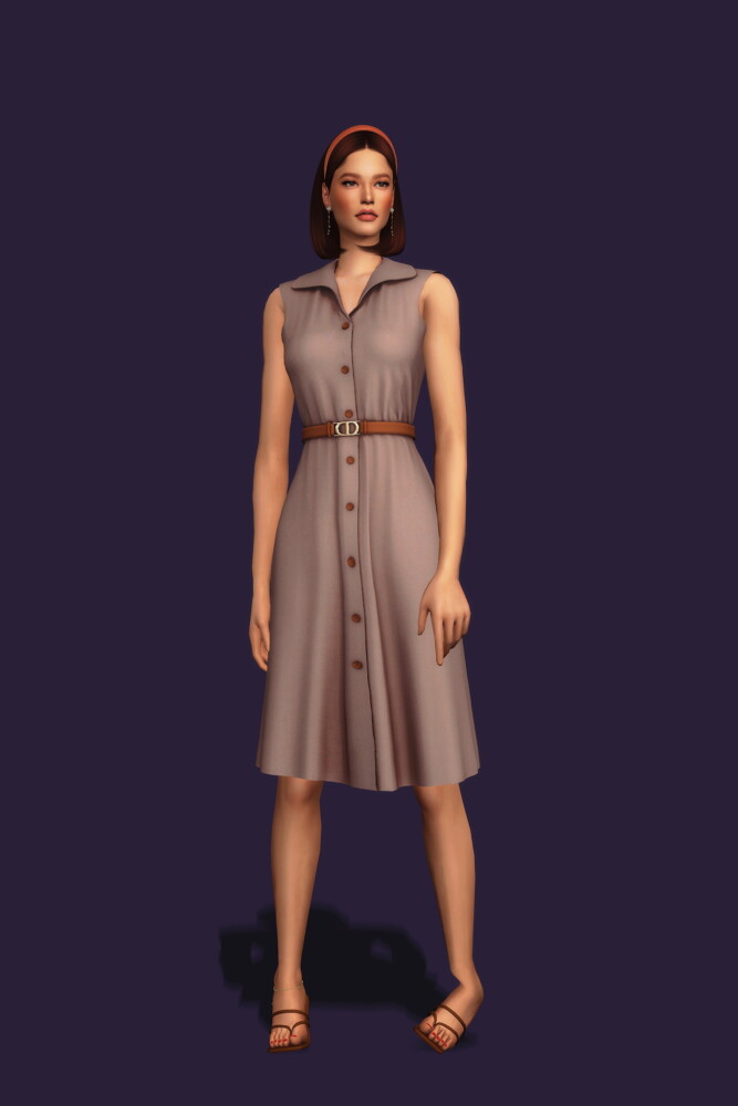 Sims 4 Belted Sleeveless Dress at Gorilla