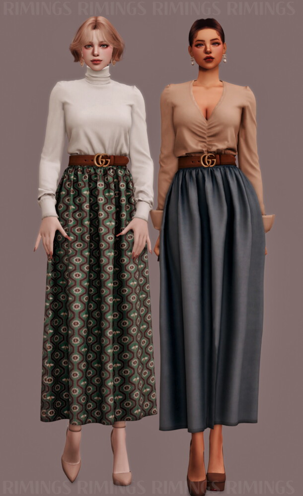 Sims 4 Skirt & V Neck Blouse & Turtleneck at RIMINGs